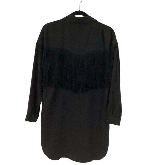 Emerson Fry Fringe Shirtdress In Black Tencel Button Front Pockets Size Small - Picture 11 of 15